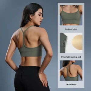 Women’s Shockproof Padded Y-Line Straps Gym Activewear Top Breathable Sports Bra for Yoga with Front Custom Logo