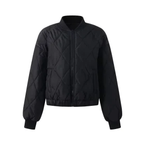 Women’s Short Casual Thick Quilted Zipper Jacket with Pockets Woven Polyester Winter Outerwear for Everyday Use