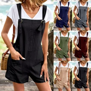 Women’s Short Overalls Casual Summer Bib Shortalls Jumpsuits Onesie Loose Baggy Jumpers Rompers With Pockets Clothes