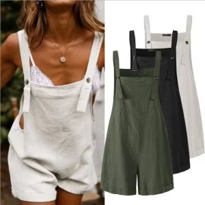 Women’s Short Overalls Casual Summer Bib Shortalls Jumpsuits Onesie Loose Button Jumpers Rompers With Pockets Clothes