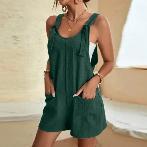 Women’s Short Overalls Sleeveless Casual Summer Bib Shortalls Jumpsuits Onesie Loose Baggy Jumpers Rompers With Pockets