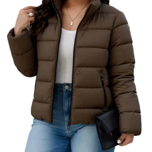 Women’s Short Quilted Stand Collar Outerwear with Lightweight Polyester Padding for Supply and Bulk Orders