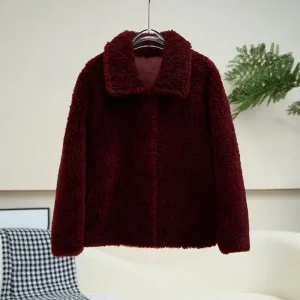 Women’s Short Sheep Shearling Fur Coat Lady Female Warm Lamb Wool Short Jacket JT634