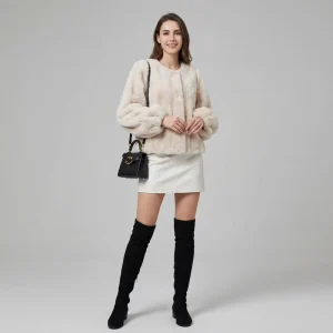 Women’s Short Single Breasted Eco Friendly Fashionable Winter Autumn Warm Faux Fur Coat Made 100% Polyester Fiber Elegant Casual