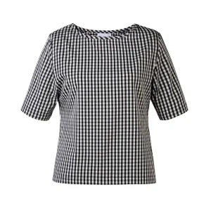 Women’s Short-Sleeve Gingham O-Neck Blouse