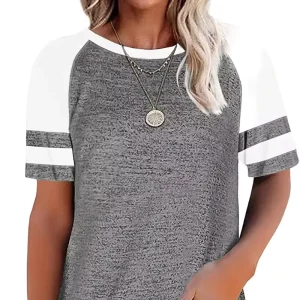 Women’s Short Sleeve Round Neck Color Block Tunic T-Shirt