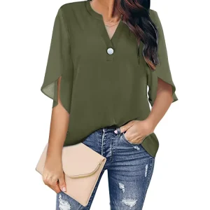 Women’s Short-Sleeve Solid Color Chiffon Blouse