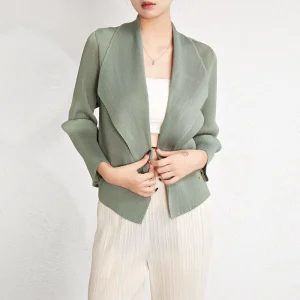 Women’s Short Suit Jacket Spring Autumn New Arrival Miyake Pleats Elegant Blazer Stylish Slim Fit Ladies’ Outerwear