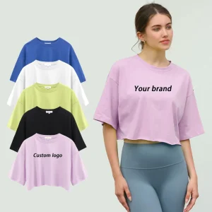 Women’s Short T-Shirt Summer 200 GSM 100% Cotton O-neck Hot Girl Crop Top Loose Custom logo Screen Print Design Casual Style