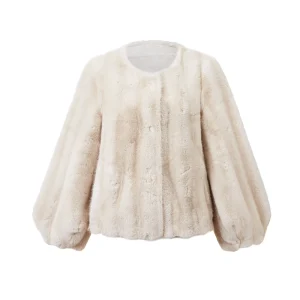 Women’s Short Winter Autumn Warm Eco Friendly Mink Faux Fur Coat 100% Polyester Fiber Elegant Casual Crew Neck