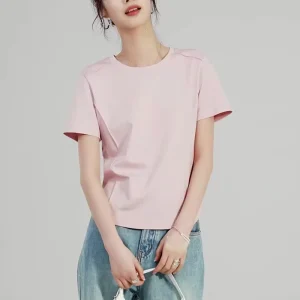 Women’s Short-sleeved T-shirt with Regular Shoulders Made of Mercerized Cotton Has a Round Neck and Is Suitable for Summer