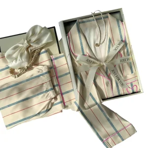 Women’s Silk like Striped Pajamas Set Spring Long sleeve Fashionable Loungewear