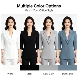 Women’s Single Breasted 3 4 Sleeve Mandarin Collar Solid Lightweight Anti Wrinkle Hand Embroidery Blazer Elegant Tailored Suit