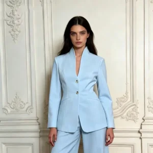Women’s Single-Breasted Blazer Vintage Long Sleeve Business Coat Solid Pattern Woven