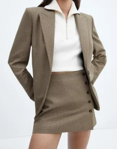 Women’s Single Breasted Camel Houndstooth Blazer Peaked Lapel Suit Jacket Office Wear