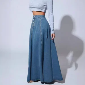 Women’s Single Breasted Denim Skirt A-Line Flared Skirt Spring Summer European Style Skirt Factory