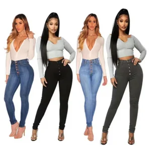 Women’s Skinny Denim Breathable Solid Pencil Pants High-Waisted Jeans Casual Ripped Versatile