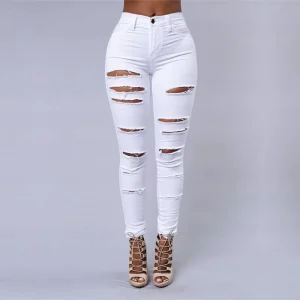 Women’s Skinny Denim Jeans High Waist Elastic Ripped Stretchy Trousers Jeans