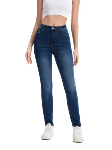 Women’s Skinny Fit Pencil Pants Elastic Mid Waist Breathable Casual Autumn Denim Jeans Long Pants