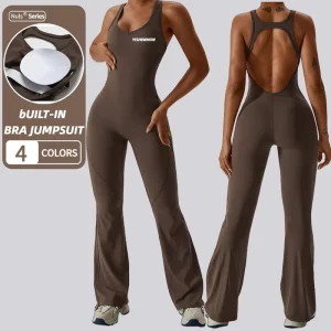 Women’s Skinny Yoga Bodysuit One Piece Tummy Control Jumpsuit Back Hole Streetwear Rompers for Summer Sports Workout