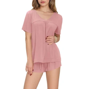 Women’s Sleepwear Set Short Sleeve Pyjamas Soft Lounge Set Custom Pjs Bamboo Viscose Loungewear