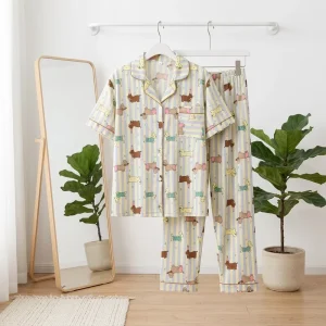 Women’s Sleepwear Sets Short Sleeve Long Pajamas Spring Summer Ins Style Knitted Thermal Soft Smooth Pajamas
