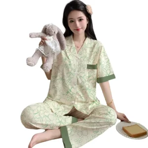 Women’s Sleepwear Spring summer Short sleeve Top And Long Pants Outfit High end Loungewear