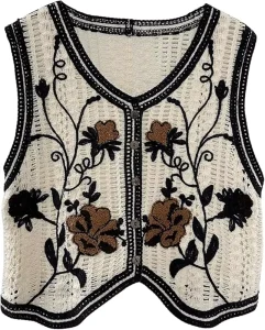 Women’s Sleeveless Cardigan Bohemian Crochet Embroidery Hollow Out Vest with Waistcoat OEM ODM Available