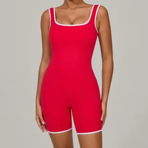 Women’s Sleeveless Double Layer Strap Sports Bodysuit Eco-Friendly Spandex/Nylon Quick Dry Breathable Full Length Scoop Neck