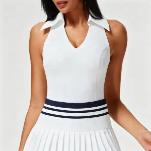 Women’s Sleeveless V-Neck Tennis Top with Built-in Bra & Collar Quick Dry Slim Fit for Golf Yoga Running Gym Fitness