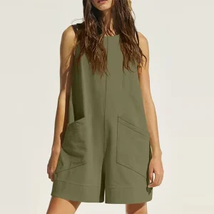 Women’s Sleeveless Vest with Large Pockets Casual Summer Above Knee Jumpsuit