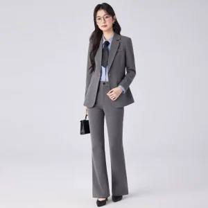 Women’s Slim Business Suit Set Interviews Overalls Dress with Button Decoration for Commuting