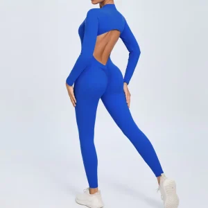 Women’s Slim Fit Long Sleeve Sports Bodysuit Jumpsuit Workout Yoga Back Gym Push up Set Romper for Gym Training