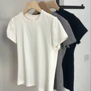 Women’s Slim Fit Set-in Sleeve T-Shirt Cotton Neat Stitching Street Office Daily Wear T-Shirt