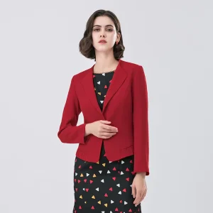 Women’s Slim Fit Single Button Solid Woven Short Coat Spring Business Casual Long Sleeved Suit Top