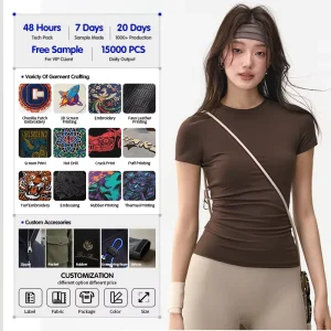 Women’s Slim Fit Sporty Summer T Shirt Short Sleeve Basic Tee Stretch Breathable Quick Dry Solid Color Top