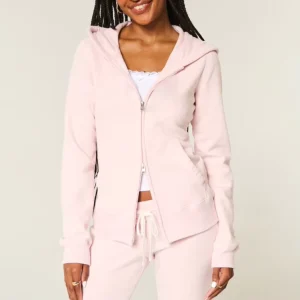 Women’s Slim Fit Zip Up Hoodie French Terry Cotton Long Sleeves Front Pockets Embroidered Breathable Casual for Winter Autumn