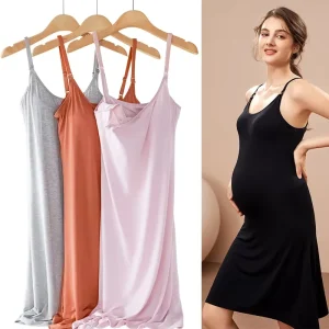 Women’s Slim Nursing Dresses for Breastfeeding Pregnant Lady Suspender Sleep Wear Maternity Clothing for Summer