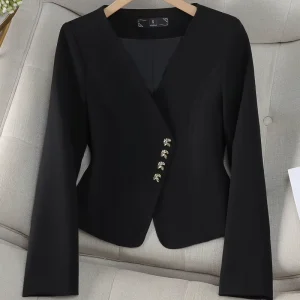 Women’s Slim and Slim Short Casual Suit Jacket for Spring and Autumn High Sense New Fashion Small Collarless Blazers