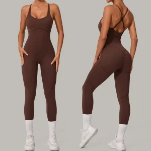 Women’s Soft Elastic Sexy Quick Dry Yoga Jumpsuits with Adjustable Cross Straps Sports Bodysuits