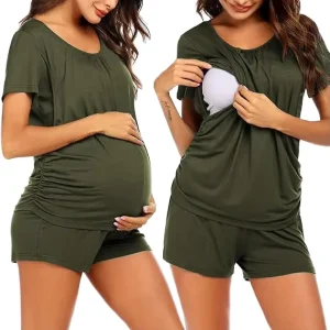 Women’s Soft Postpartum Casual Set Pajamas Breastfeeding Friendly Maternity Clothing Layered Wear
