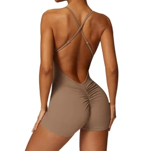 Women’s Soft Stretch Quick Dry Yoga Romper Comfortable and Adjustable Scrunch Back Sports Bodysuit & Jumpsuit