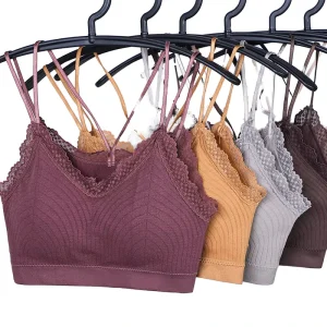 Women’s Solid 3/4 Cup Wire Free Thin Strap Seamless Tube Top Lace Back Sports Yoga Spandex Nylon Breathable Summer Everyday Wear