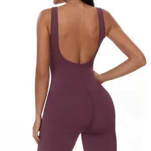 Women’s Solid Breathable Four Way Stretch Activewear Jumpsuit Set with Front Logo Skin Friendly Recycling One Piece