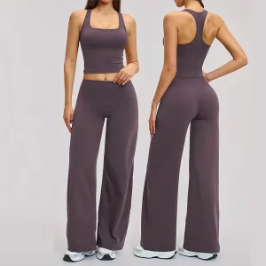 Women’s Solid Brushed Activewear Breathable Lightweight Gym Yoga Running Fitness Set 2 Piece Workout Outfits