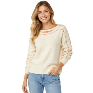 Women’s Solid Casual Pullover Sweater Crew Neck Long Sleeves Ivory Autumn Winter Knitted