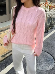 Women’s Solid Color Crew Neck Knit Pullover Sweater