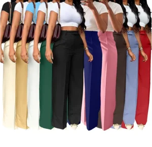 Women’s Solid Color Elegant Casual High Waist Straight Wide Leg Pants Trousers