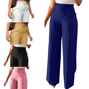 Women’s Solid Color Elegant Casual High Waist Straight Wide Leg Pants Trousers Women’s Pants