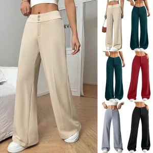 Women’s Solid Color High Waist Loose Elastic Slightly Flared Pants